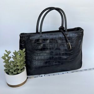 Furla black crocodile leather handbag